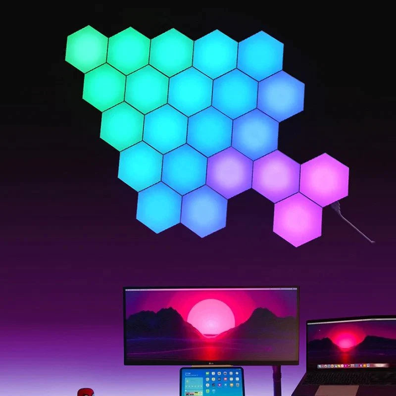 (Gaming Package) 6X Hexagon LED Wall Lights, and 1X Light Bar