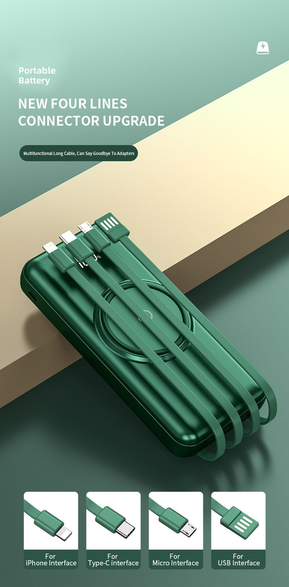 Power Bank Mag-safe 10,000mAh With Wireless Charging and Built in Cables