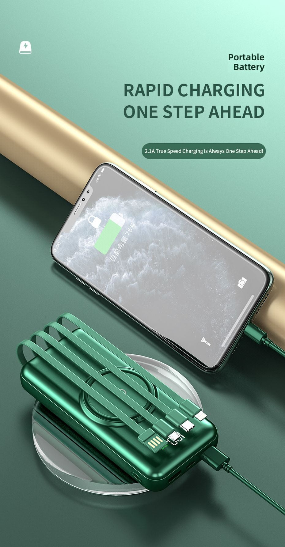 Power Bank Mag-safe 10,000mAh With Wireless Charging and Built in Cables
