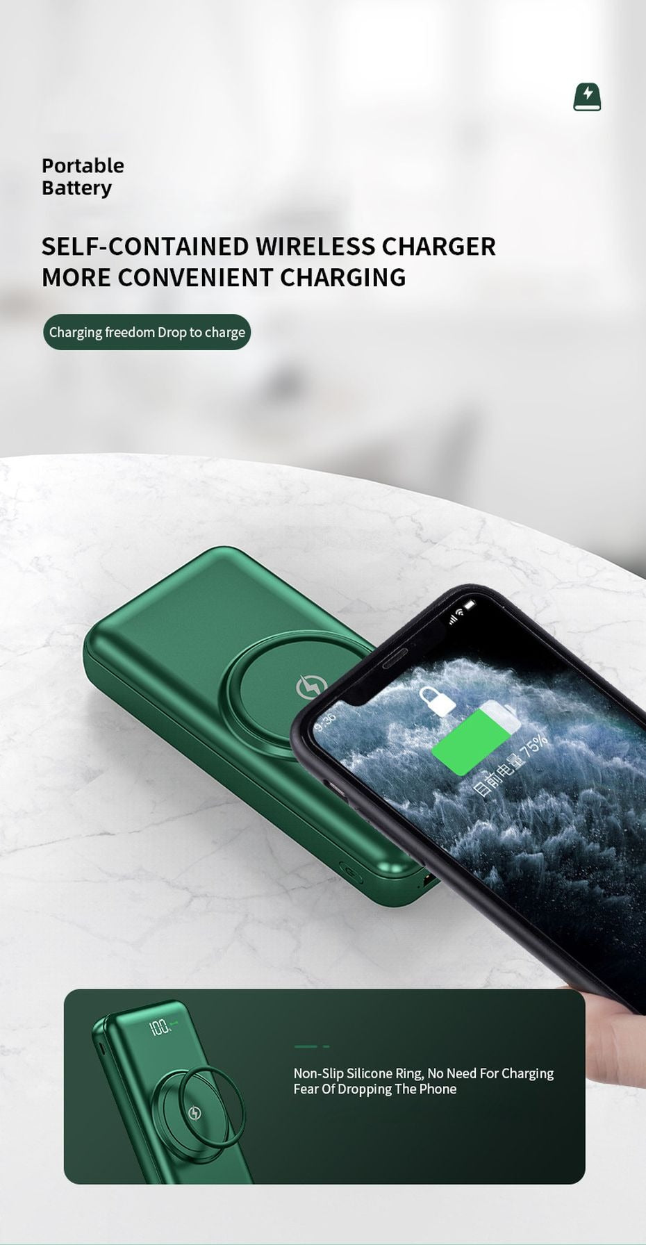 Power Bank Mag-safe 10,000mAh With Wireless Charging and Built in Cables