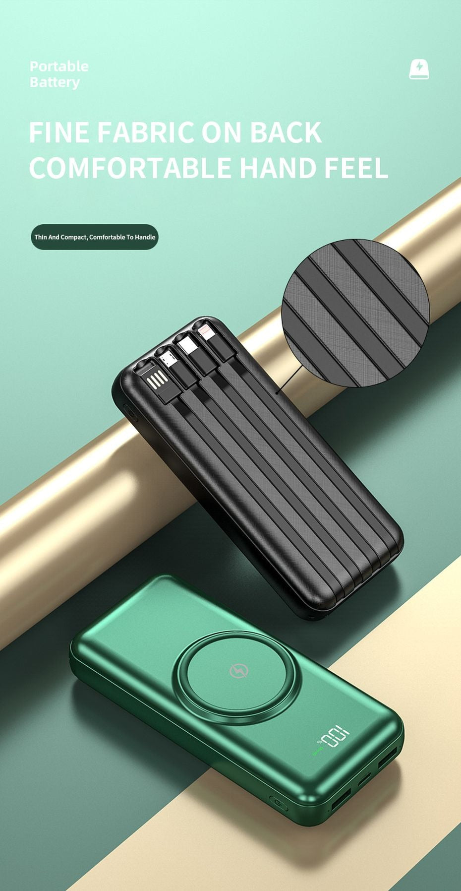 Power Bank Mag-safe 10,000mAh With Wireless Charging and Built in Cables