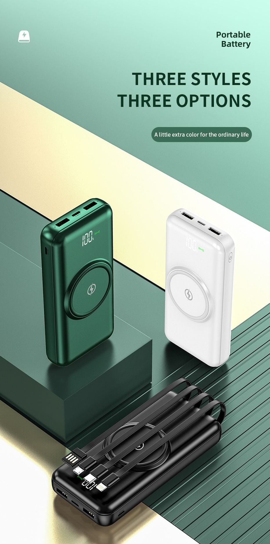 Power Bank Mag-safe 10,000mAh With Wireless Charging and Built in Cables