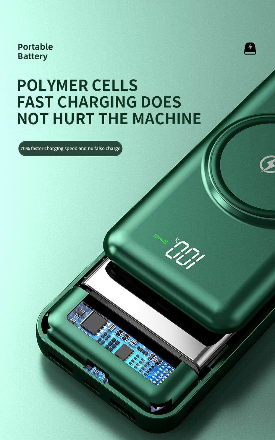 Power Bank Mag-safe 10,000mAh With Wireless Charging and Built in Cables